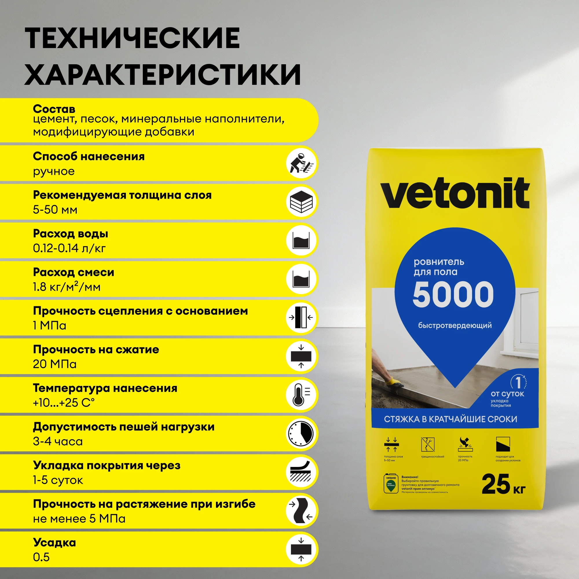 Ровнитель для пола Vetonit 5000 25 кг, фото товара (7) Ровнитель для пола Vetonit 5000 25 кг (7)