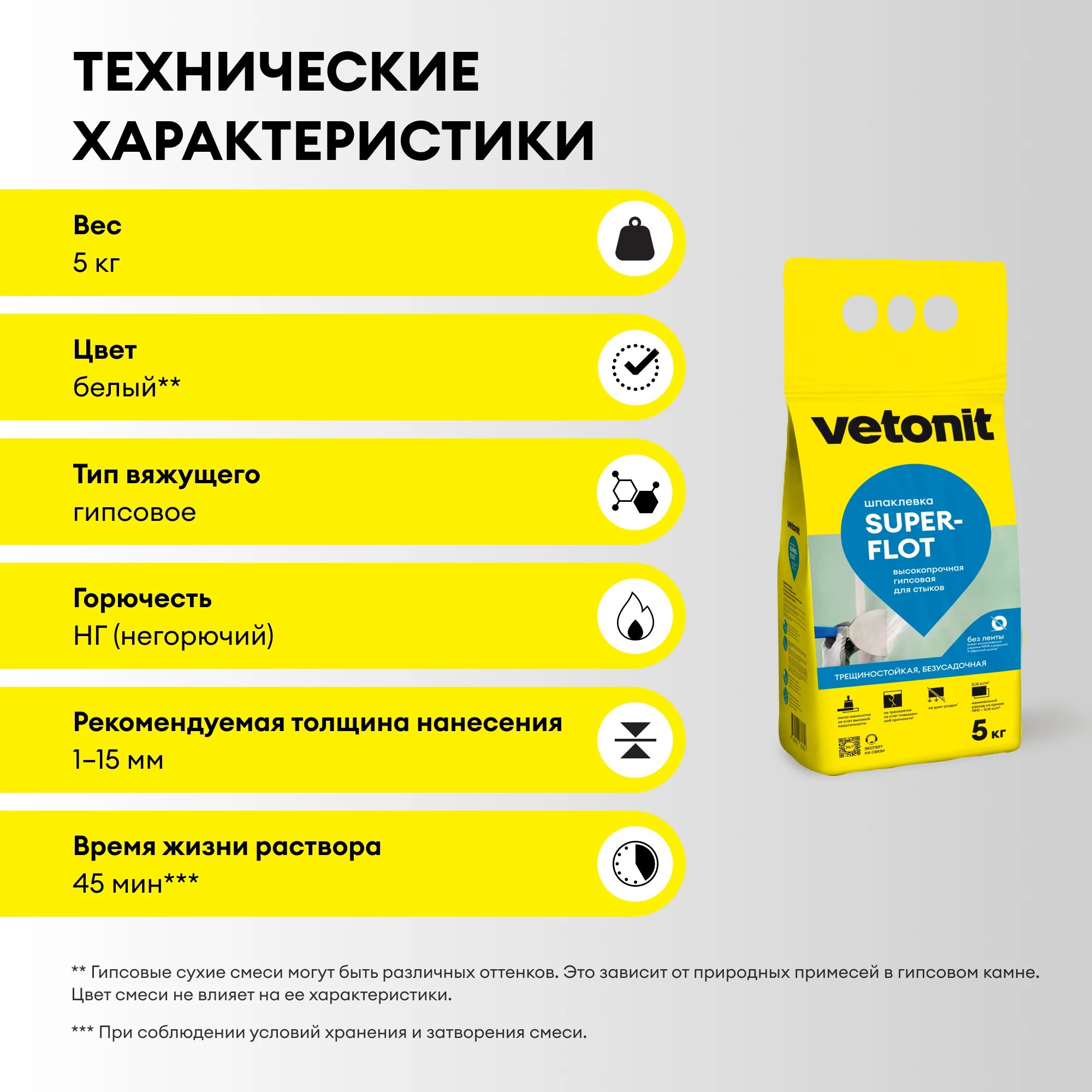 Гипсовая шпаклевка для стыков Vetonit SUPERFLOT 5 кг, фото товара (3) Гипсовая шпаклевка для стыков Vetonit SUPERFLOT 5 кг (3)