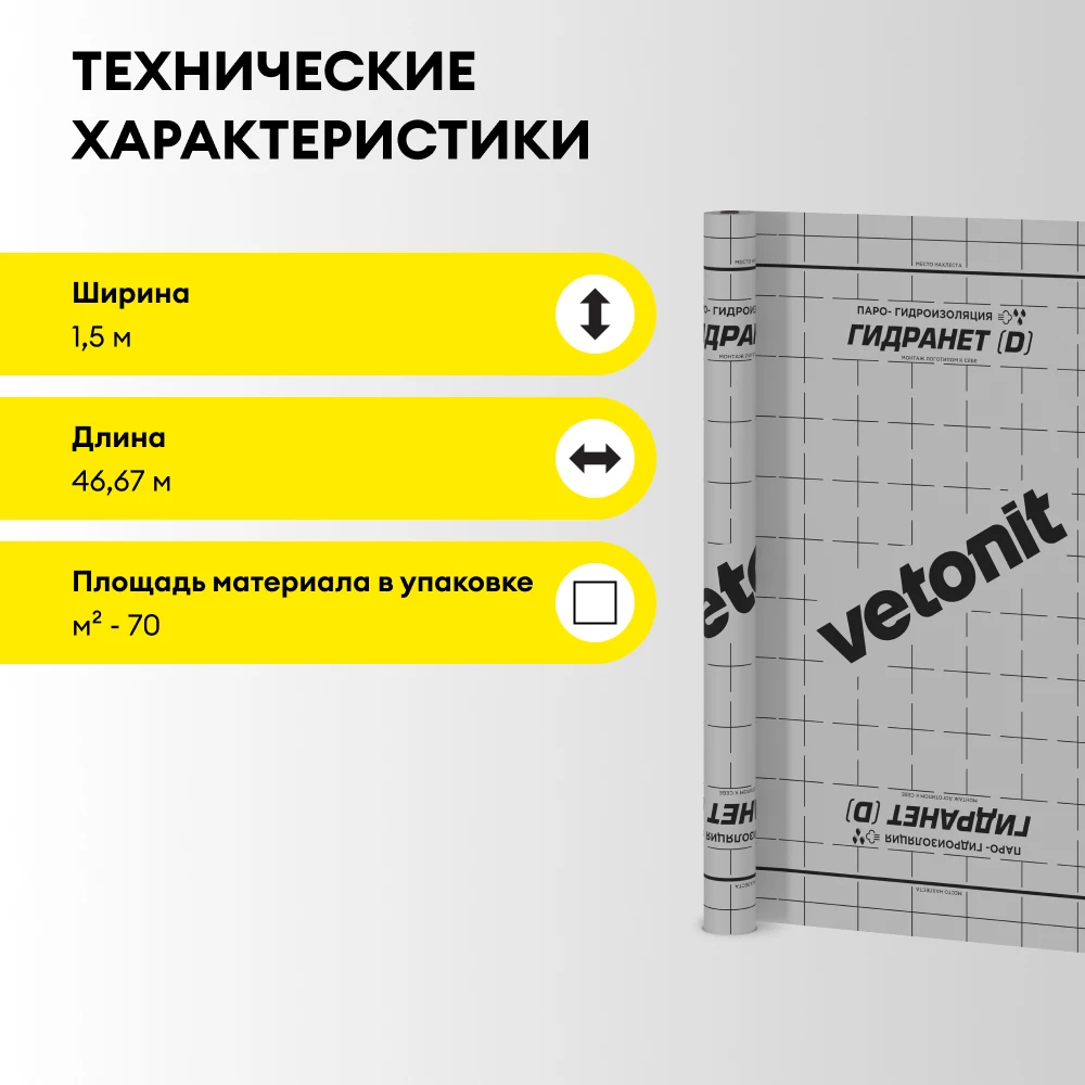 Гидроизоляционная пленка Vetonit Гидранет (Д) 70 м2, фото товара (4) Гидроизоляционная пленка Vetonit Гидранет (Д) 70 м2 (4)