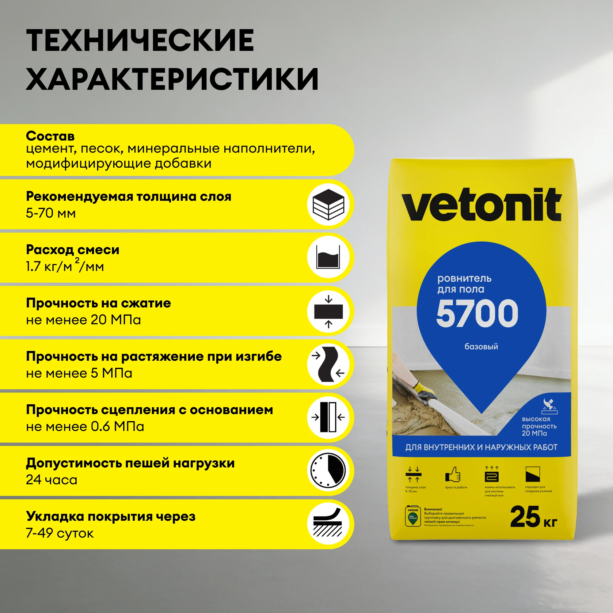 Ровнитель для пола Vetonit 5700 25 кг, фото товара (7) Ровнитель для пола Vetonit 5700 25 кг (7)