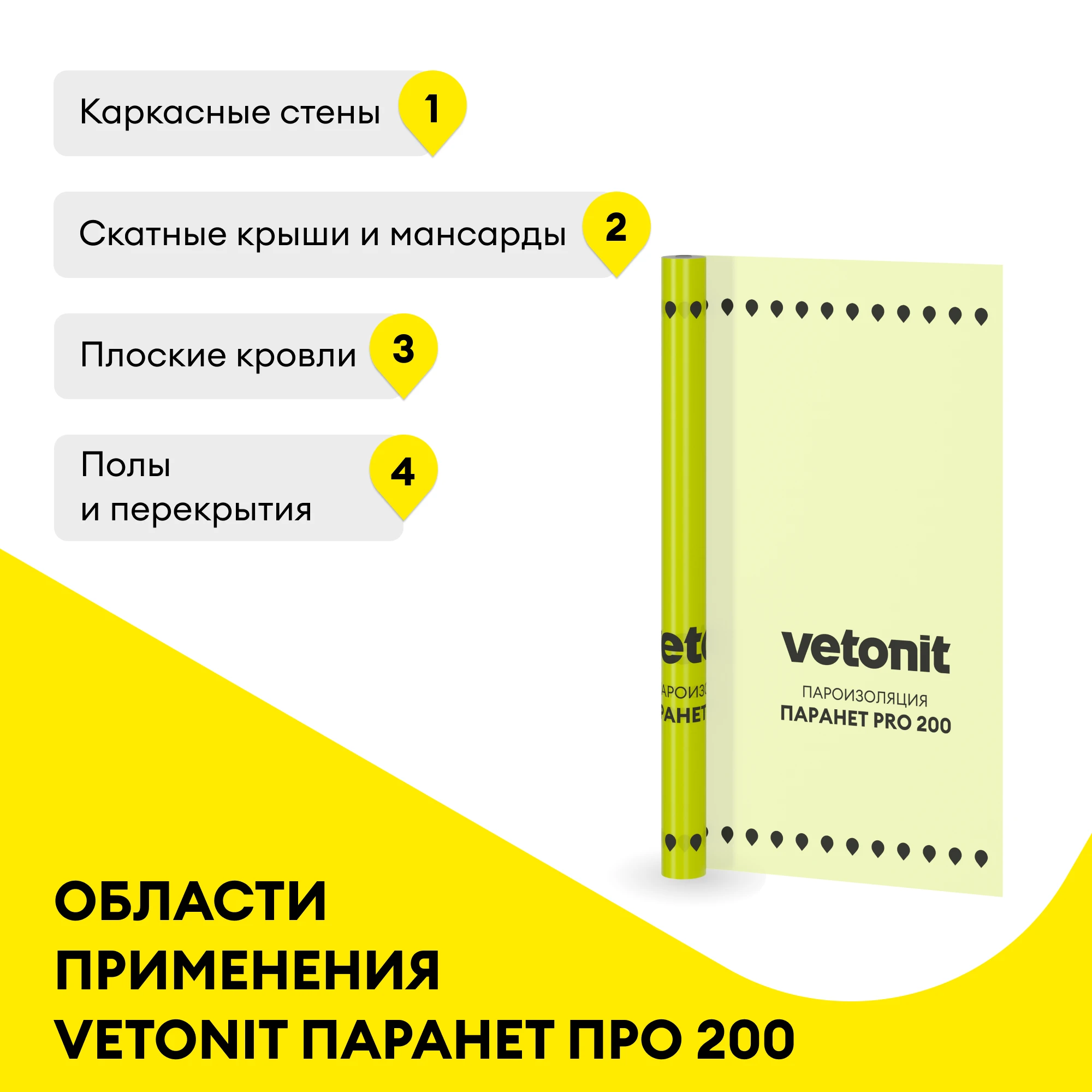 Пароизоляционная пленка Vetonit Паранет ПРО 200 70м2 (1.5x47), фото товара (1) Пароизоляционная пленка Vetonit Паранет ПРО 200 70м2 (1.5x47) (1)