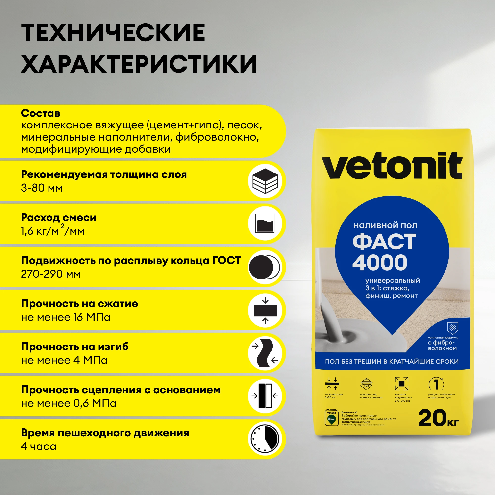 Наливной пол Vetonit фаст 4000 (быстрый) 20 кг, фото товара (7) Наливной пол Vetonit фаст 4000 (быстрый) 20 кг (7)